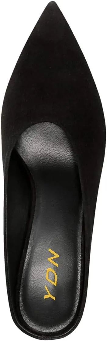 YDN Women Retro Pointed Toe Mules Pumps Block Mid Heel Slip On Slide Sandal Comfort Clog Shoes