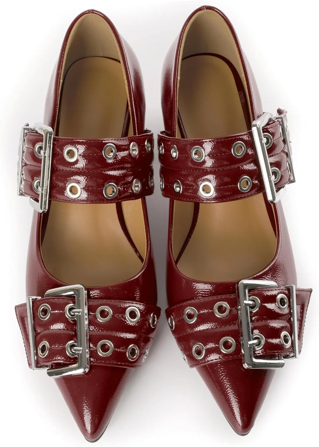 YODEKS Women Low Block Heel Pumps 2 Inch Heels Pointed Toe Eyelets Belt Strap Buckle Shoes Size 6-12