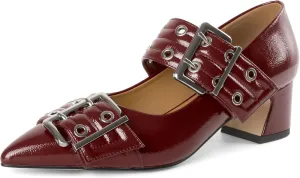 YODEKS Women Low Block Heel Pumps 2 Inch Heels Pointed Toe Eyelets Belt Strap Buckle Shoes Size 6-12