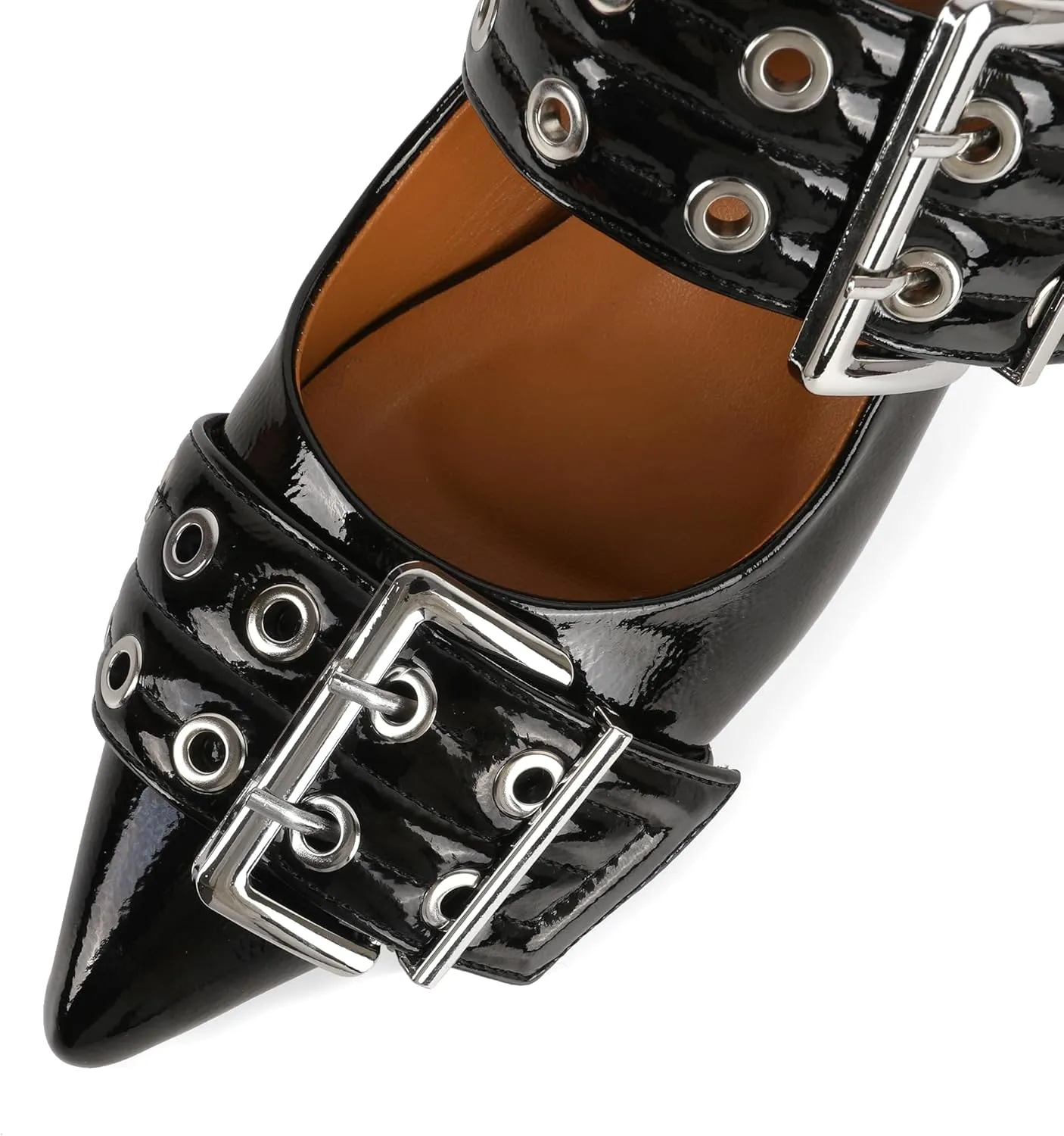 YODEKS Women Low Block Heel Pumps 2 Inch Heels Pointed Toe Eyelets Belt Strap Buckle Shoes Size 6-12