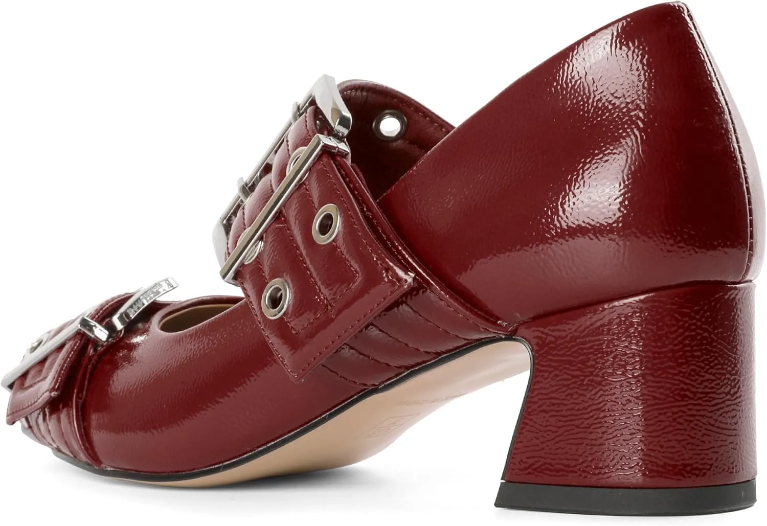 YODEKS Women Low Block Heel Pumps 2 Inch Heels Pointed Toe Eyelets Belt Strap Buckle Shoes Size 6-12