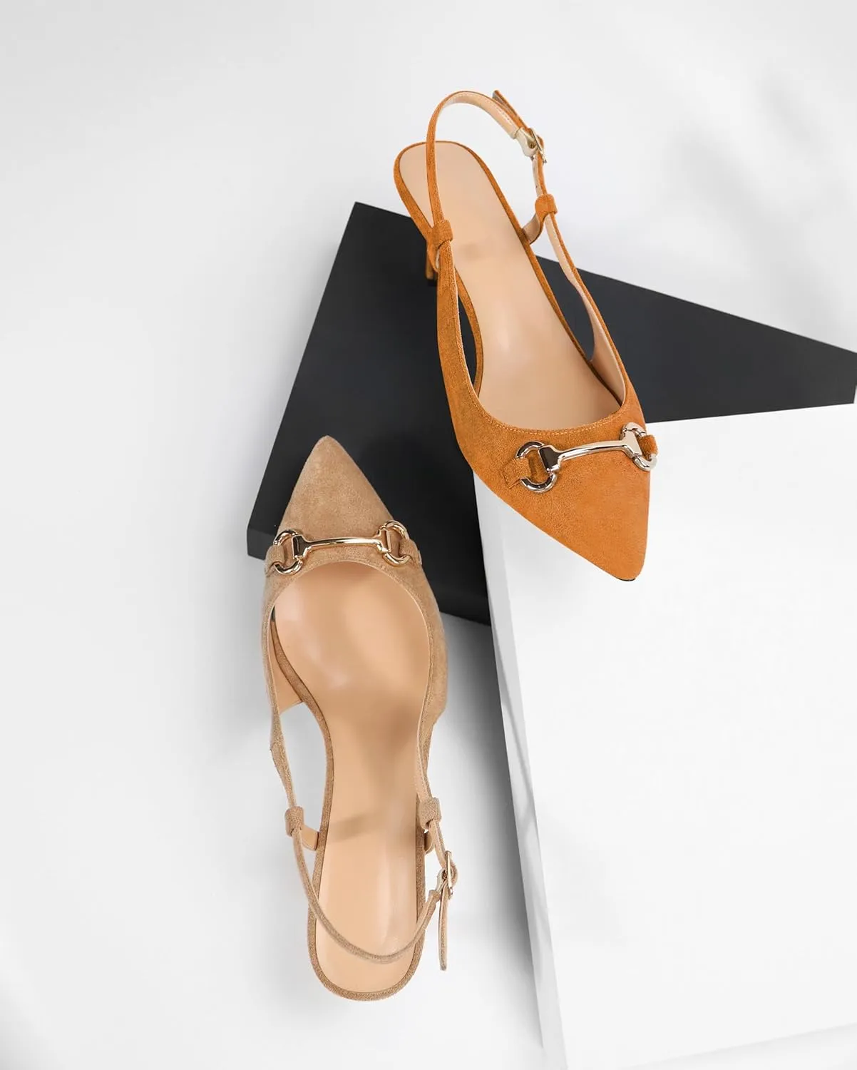 YODEKS Women Slingback Heels Low Kitten Heels Pumps 2.5 Inches Closed Pointed Toe Buckle Comfy Dress Shoes