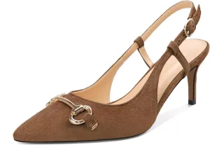 YODEKS Women Slingback Heels Low Kitten Heels Pumps 2.5 Inches Closed Pointed Toe Buckle Comfy Dress Shoes