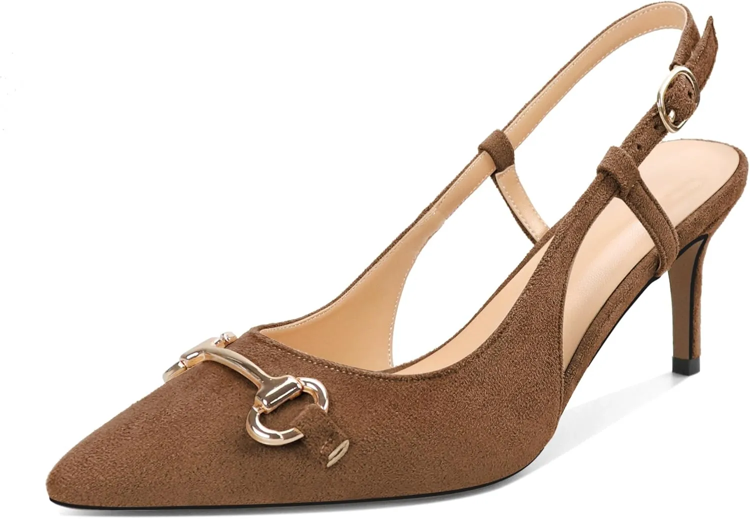 YODEKS Women Slingback Heels Low Kitten Heels Pumps 2.5 Inches Closed Pointed Toe Buckle Comfy Dress Shoes