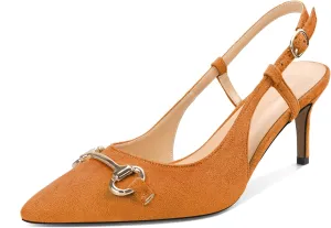 YODEKS Women Slingback Heels Low Kitten Heels Pumps 2.5 Inches Closed Pointed Toe Buckle Comfy Dress Shoes