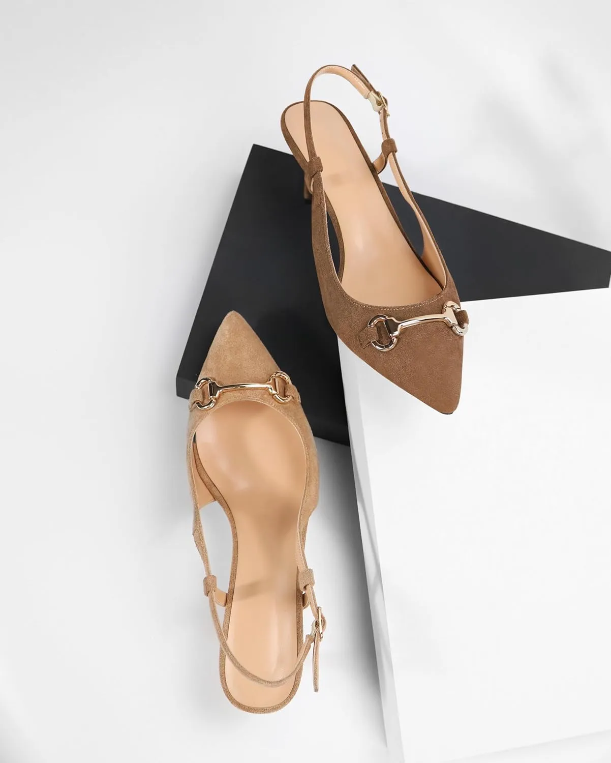 YODEKS Women Slingback Heels Low Kitten Heels Pumps 2.5 Inches Closed Pointed Toe Buckle Comfy Dress Shoes