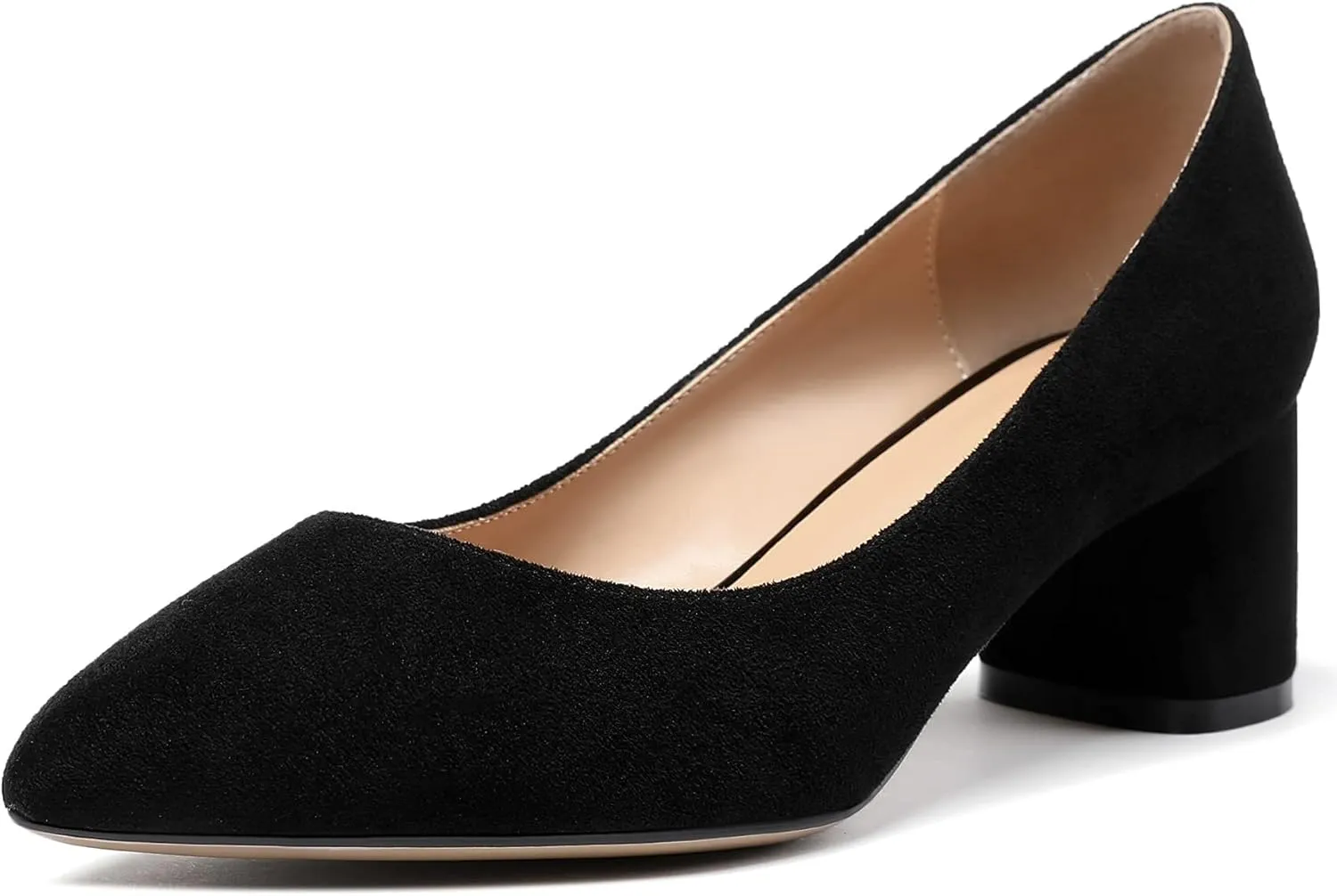 YODEKS Women's 2"/5CM Chunky Heels Classic Closed Pointed Toe Pumps Comfort Slip-on Evening Party Dress Low Heeled Shoes