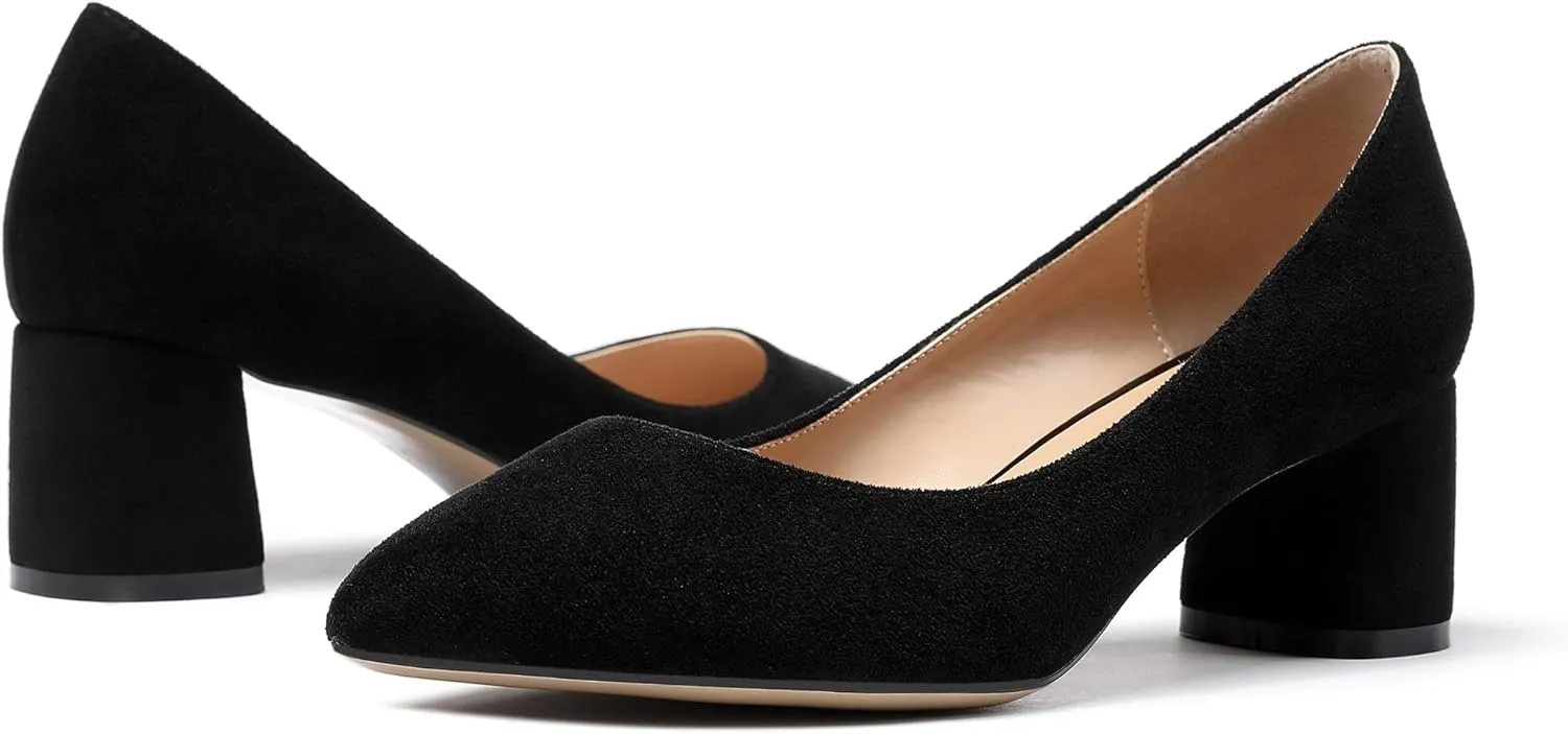 YODEKS Women's 2"/5CM Chunky Heels Classic Closed Pointed Toe Pumps Comfort Slip-on Evening Party Dress Low Heeled Shoes