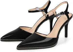 YODEKS Women's Ankle Strap Slingback Heels Pointed Toe Beaded High Heel Pumps 3.5 Inch Shoes Size 5-13