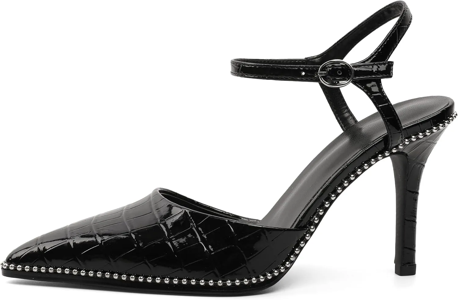 YODEKS Women's Ankle Strap Slingback Heels Pointed Toe Beaded High Heel Pumps 3.5 Inch Shoes Size 5-13