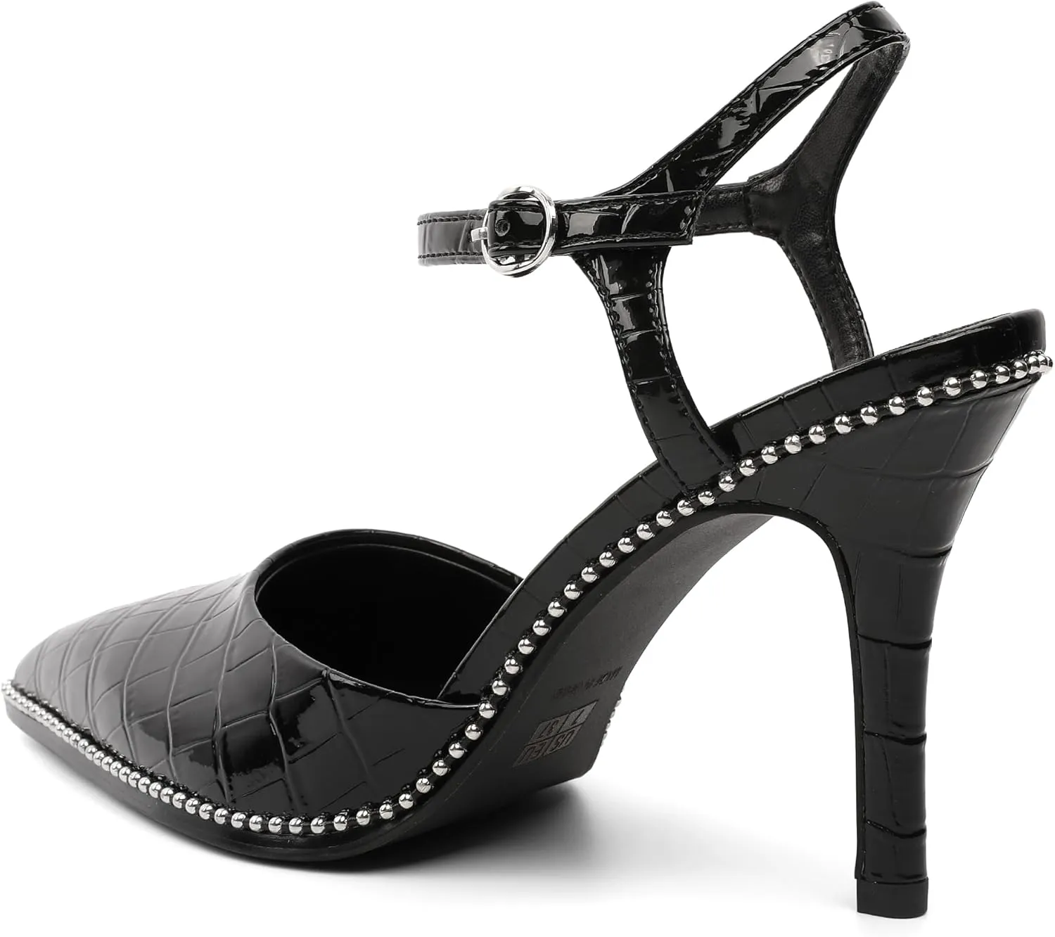 YODEKS Women's Ankle Strap Slingback Heels Pointed Toe Beaded High Heel Pumps 3.5 Inch Shoes Size 5-13