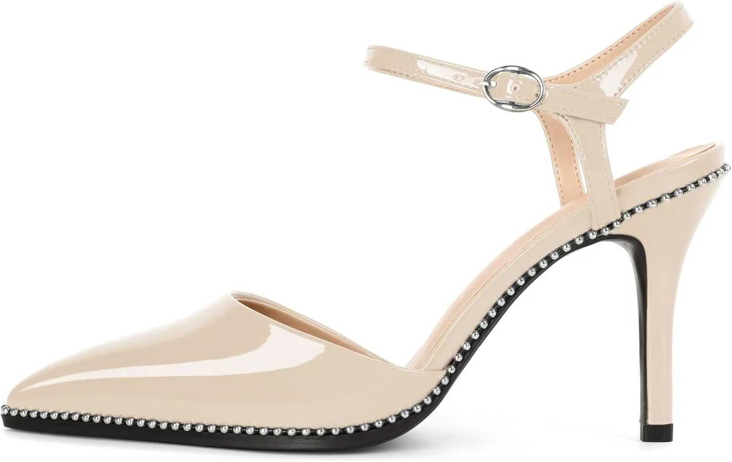 YODEKS Women's Ankle Strap Slingback Heels Pointed Toe Beaded High Heel Pumps 3.5 Inch Shoes Size 5-13