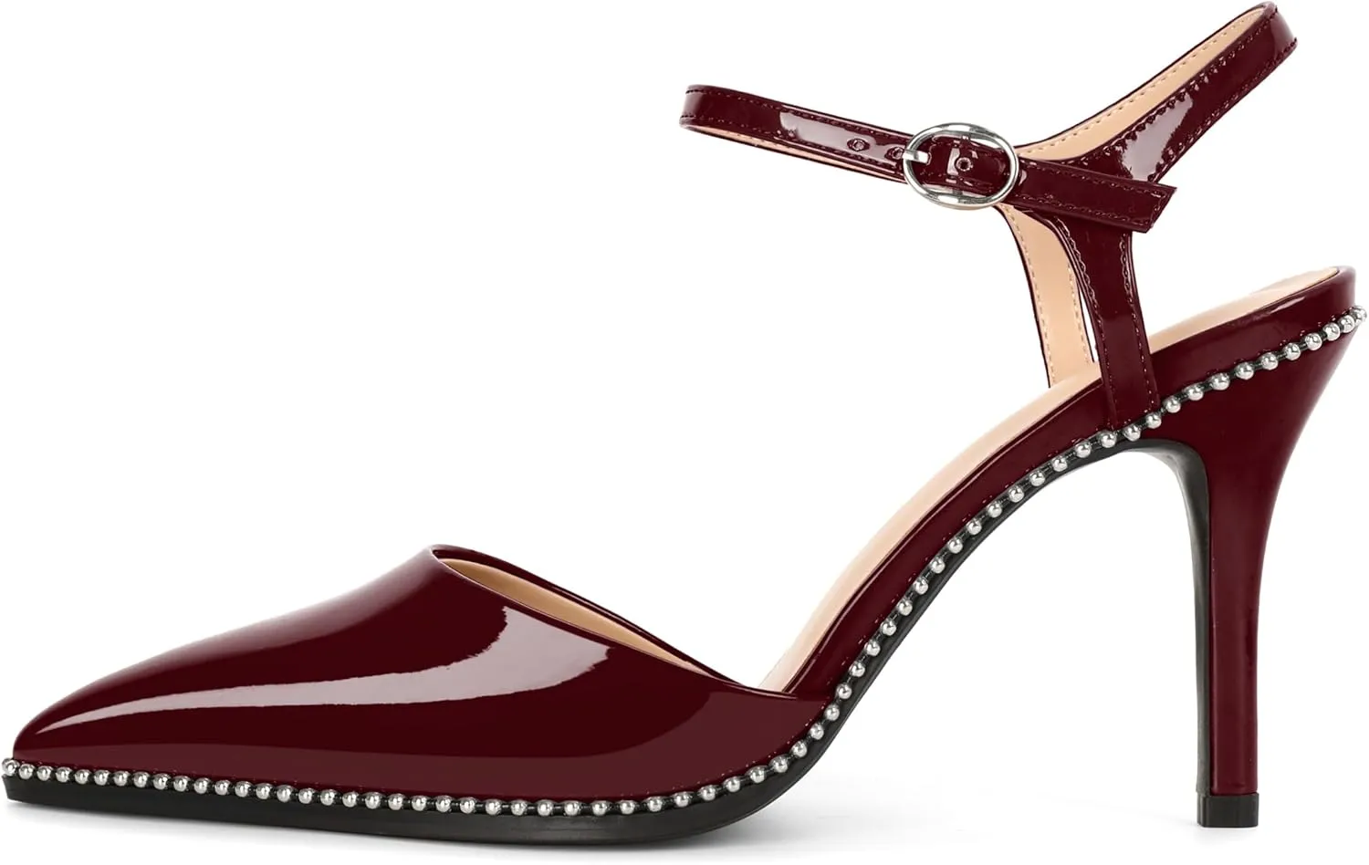YODEKS Women's Ankle Strap Slingback Heels Pointed Toe Beaded High Heel Pumps 3.5 Inch Shoes Size 5-13