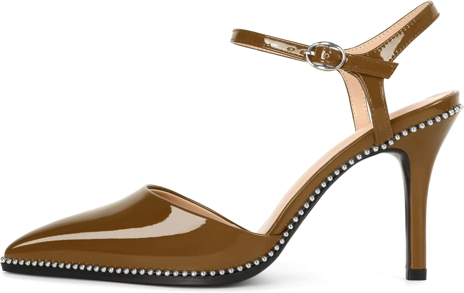 YODEKS Women's Ankle Strap Slingback Heels Pointed Toe Beaded High Heel Pumps 3.5 Inch Shoes Size 5-13
