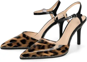YODEKS Women's Ankle Strap Slingback Heels Pointed Toe Beaded High Heel Pumps 3.5 Inch Shoes Size 5-13