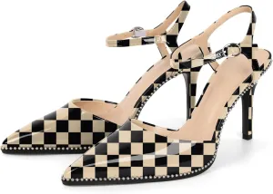 YODEKS Women's Ankle Strap Slingback Heels Pointed Toe Beaded High Heel Pumps 3.5 Inch Shoes Size 5-13
