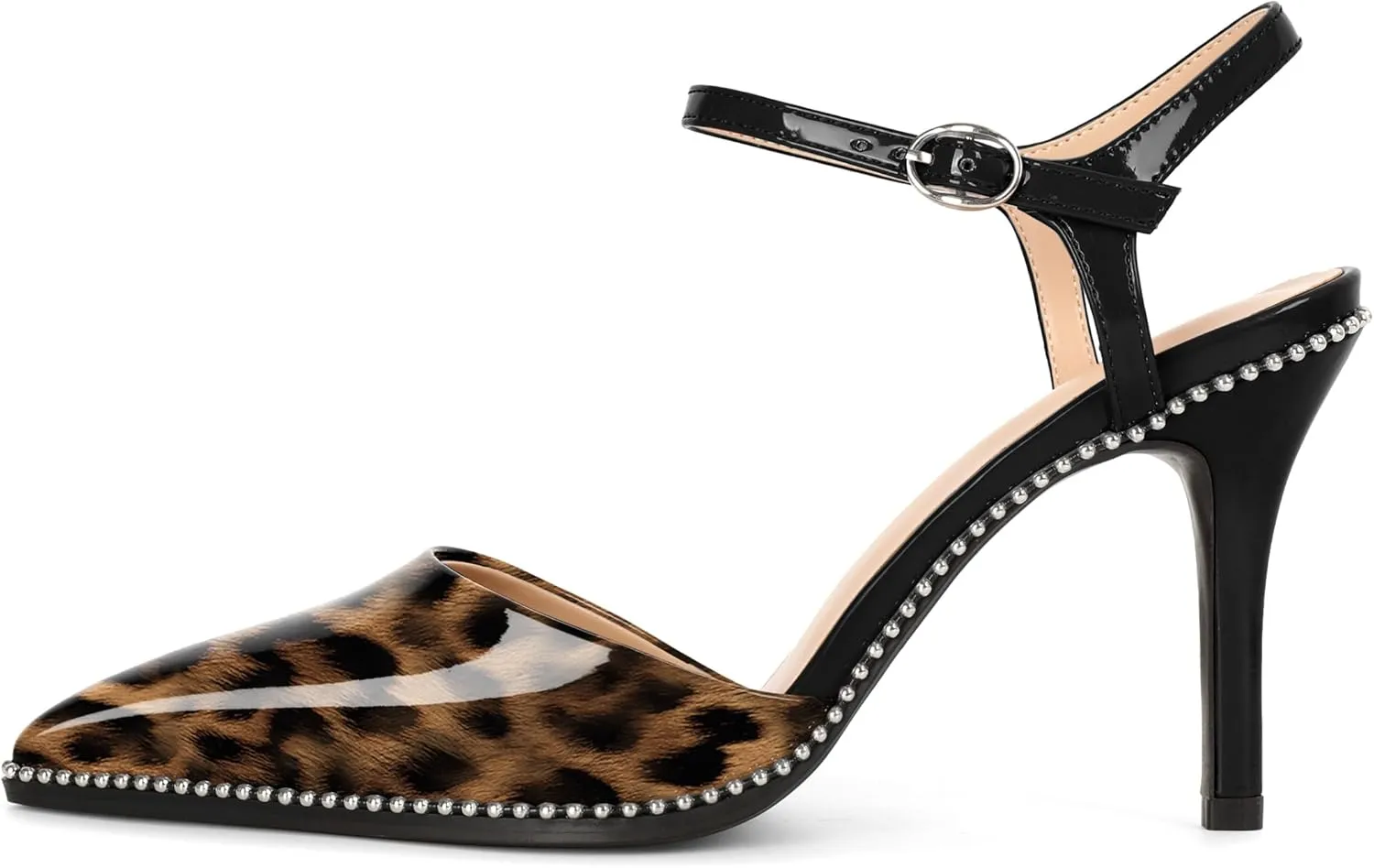YODEKS Women's Ankle Strap Slingback Heels Pointed Toe Beaded High Heel Pumps 3.5 Inch Shoes Size 5-13