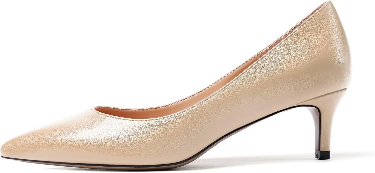 YODEKS Women's Kitten Heel Pumps Pointed Toe Low Heel Pumps Slip on Comfort Dress Shoes 2 Inches Heels for Party Wedding Dress
