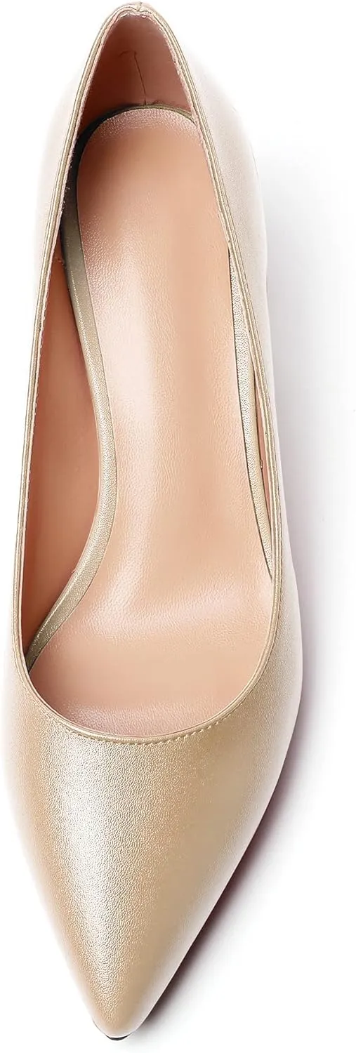 YODEKS Women's Kitten Heel Pumps Pointed Toe Low Heel Pumps Slip on Comfort Dress Shoes 2 Inches Heels for Party Wedding Dress