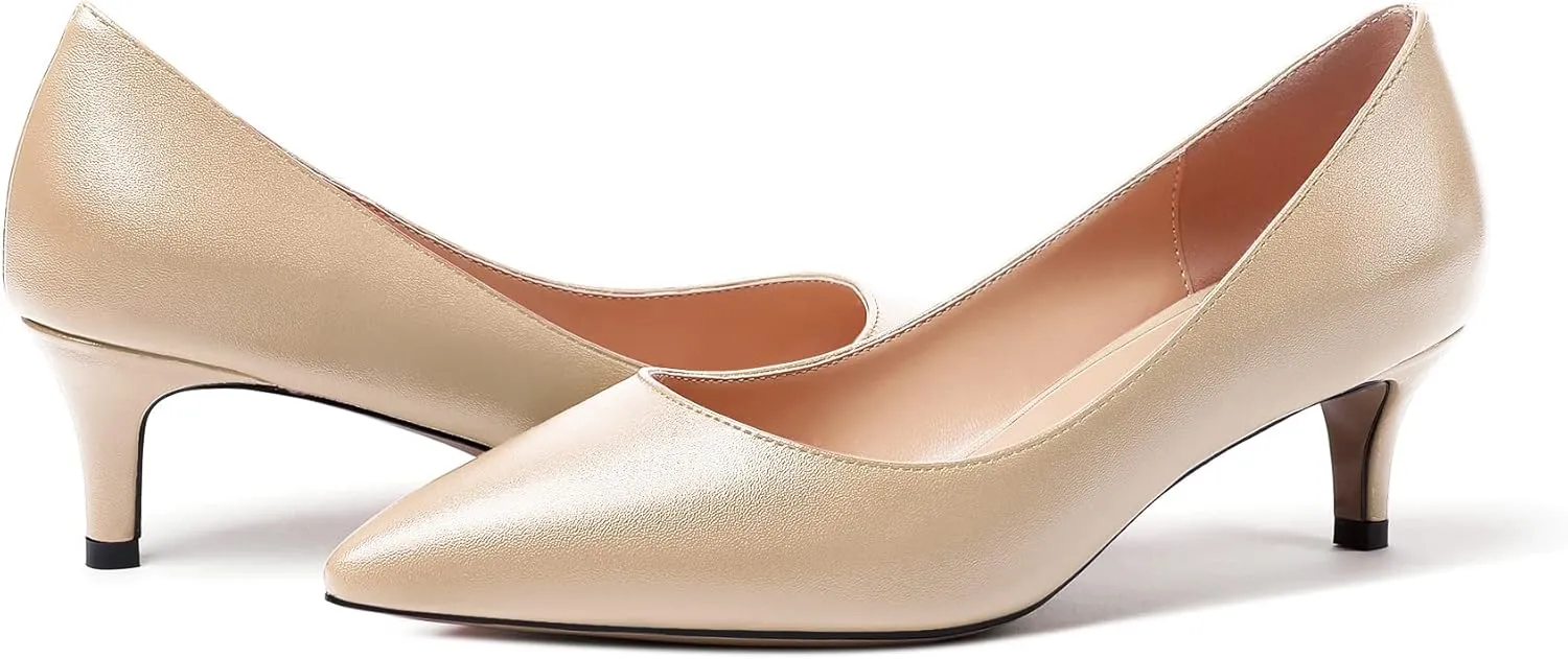 YODEKS Women's Kitten Heel Pumps Pointed Toe Low Heel Pumps Slip on Comfort Dress Shoes 2 Inches Heels for Party Wedding Dress