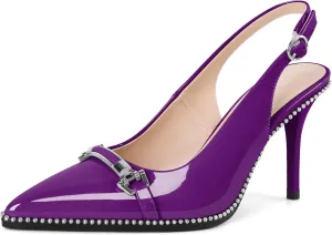 YODEKS Women's Slingback Heels Pointed Toe Beaded High Heel Pumps 3.5 Inch Shoes US Size 5-13