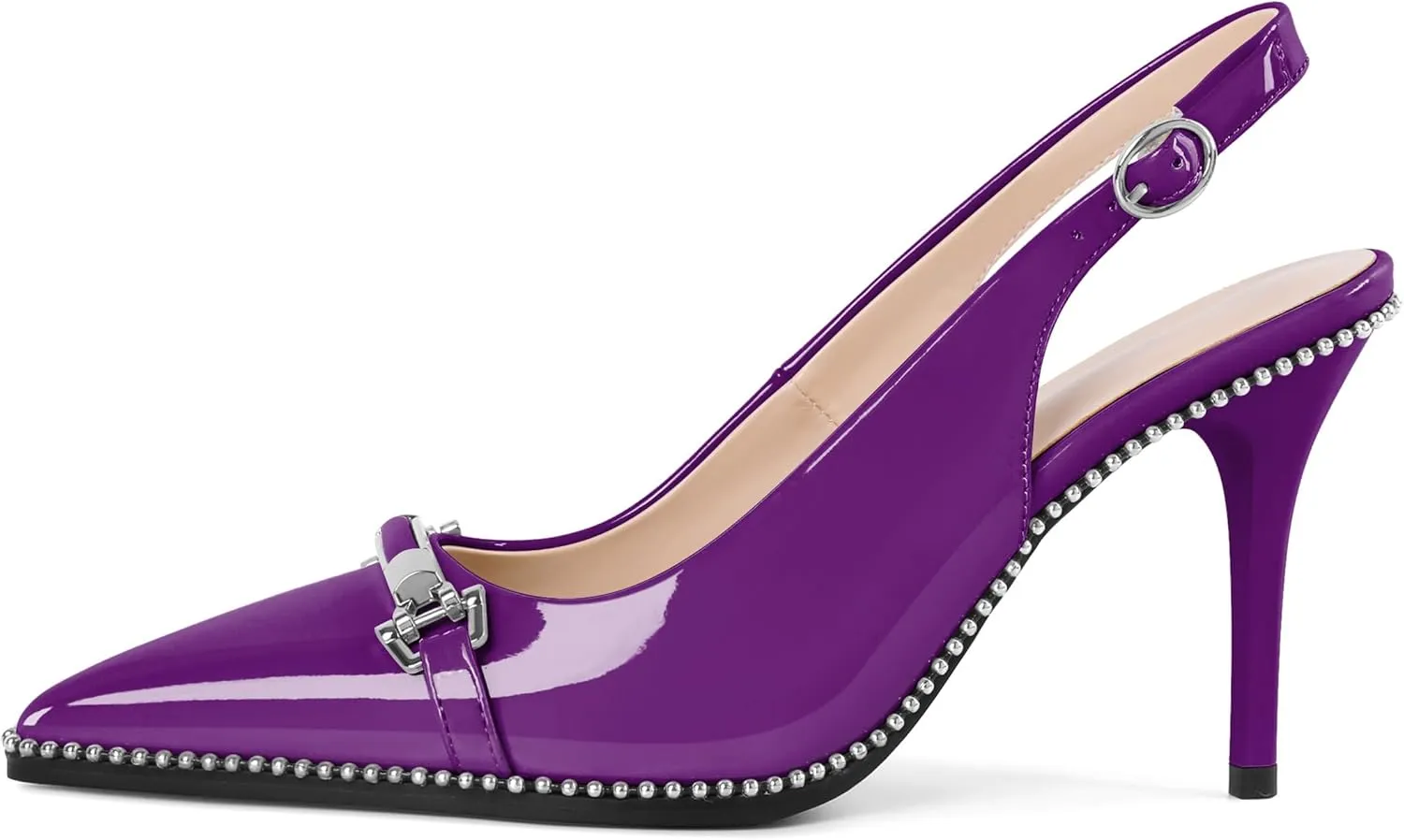 YODEKS Women's Slingback Heels Pointed Toe Beaded High Heel Pumps 3.5 Inch Shoes US Size 5-13