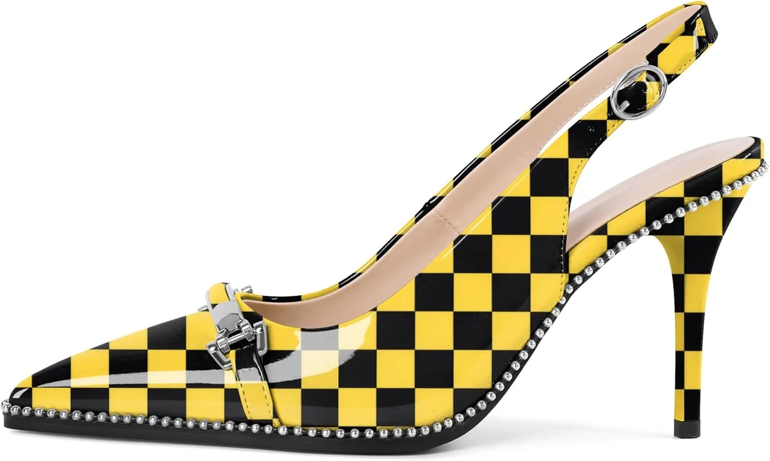 YODEKS Women's Slingback Heels Pointed Toe Beaded High Heel Pumps 3.5 Inch Shoes US Size 5-13