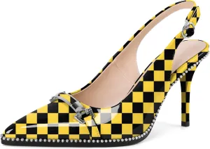 YODEKS Women's Slingback Heels Pointed Toe Beaded High Heel Pumps 3.5 Inch Shoes US Size 5-13