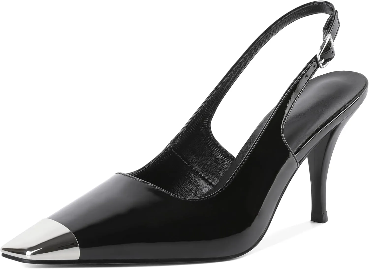 YODEKS Women's Slingback Heels Silver Cap Toe Heels High Heel Pumps 3.5 Inch Two Toned Shoes US Size 5-13