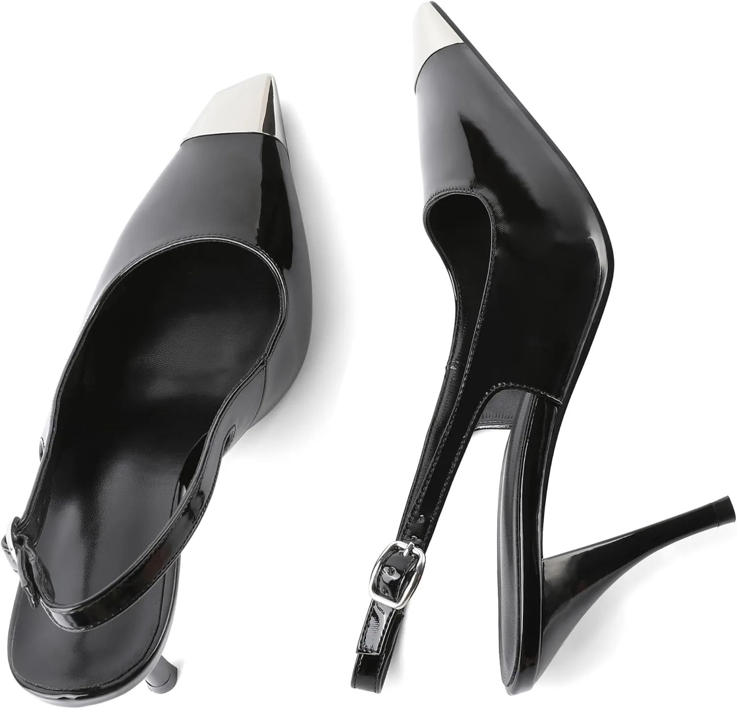 YODEKS Women's Slingback Heels Silver Cap Toe Heels High Heel Pumps 3.5 Inch Two Toned Shoes US Size 5-13