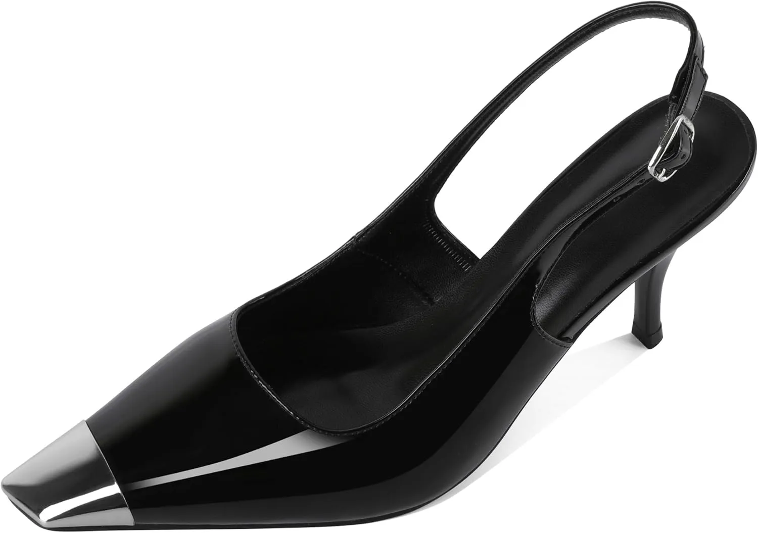 YODEKS Women's Slingback Heels Silver Cap Toe Heels High Heel Pumps 3.5 Inch Two Toned Shoes US Size 5-13