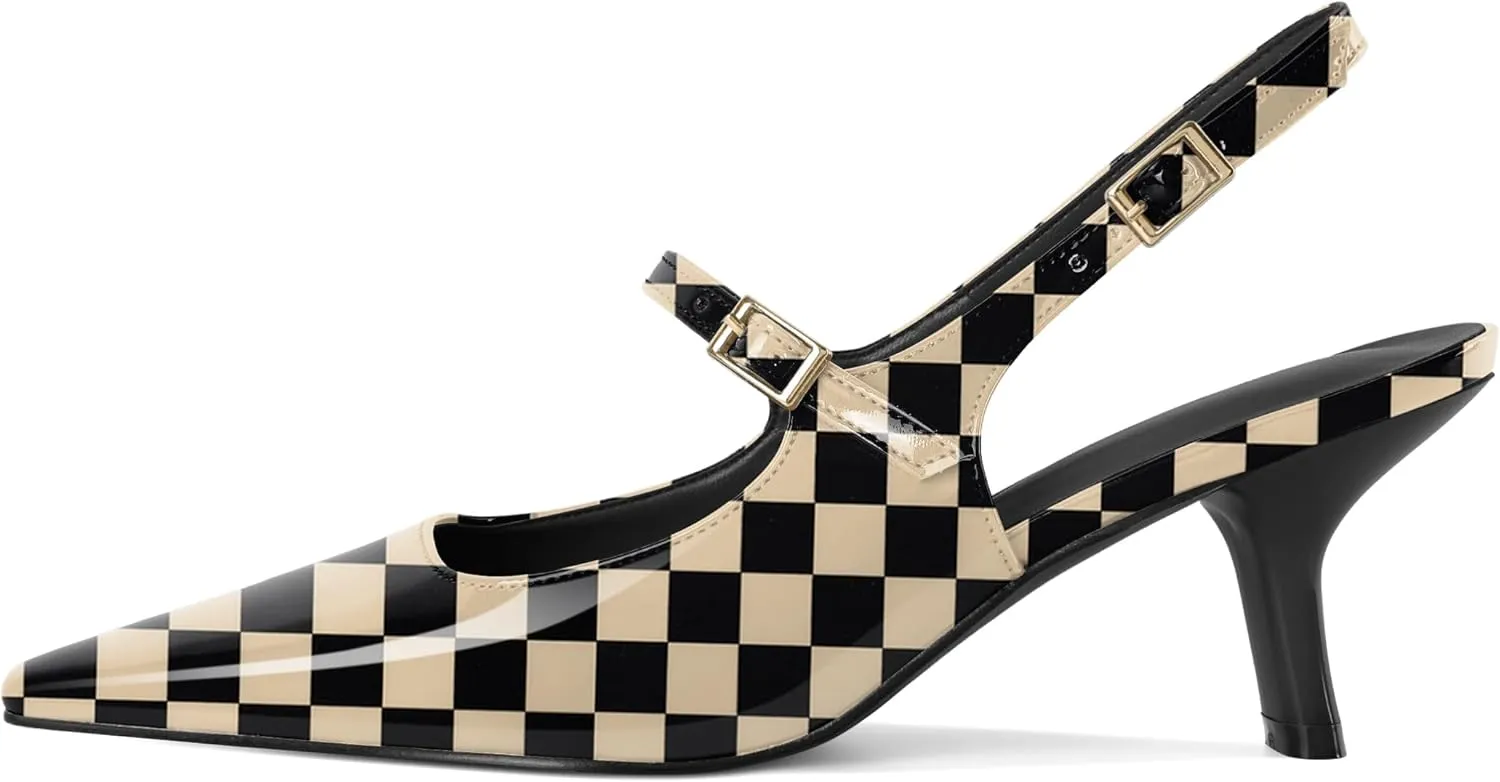 Zamikoo Slingback Heels for Women Pointed Toe Block Low Heel Pumps Shoes 2.5 Inches