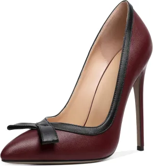 Zamikoo Women's Pointed Toe Slip On High Heel Pumps, Stiletto Heels with Bow, Classic Pumps Shoes for Casual Dress Office Wedding 4.7 Inch Suede Heels