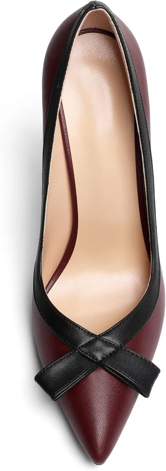 Zamikoo Women's Pointed Toe Slip On High Heel Pumps, Stiletto Heels with Bow, Classic Pumps Shoes for Casual Dress Office Wedding 4.7 Inch Suede Heels