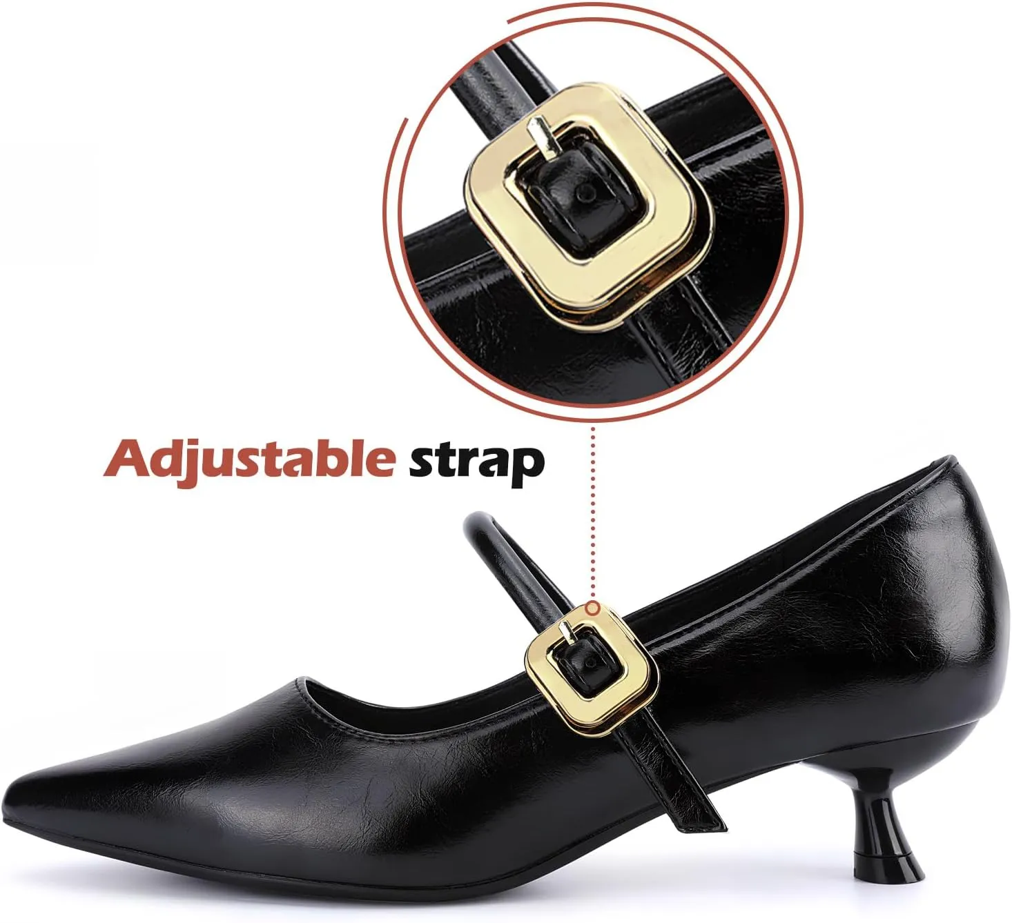 Zelaprox Women Vintage Pointed Toe Slip On Pumps Shoes Mary Jane Closed Toe Low Kitten Heel Shoes Buckle Strap for Bridal Guest Dress Prom