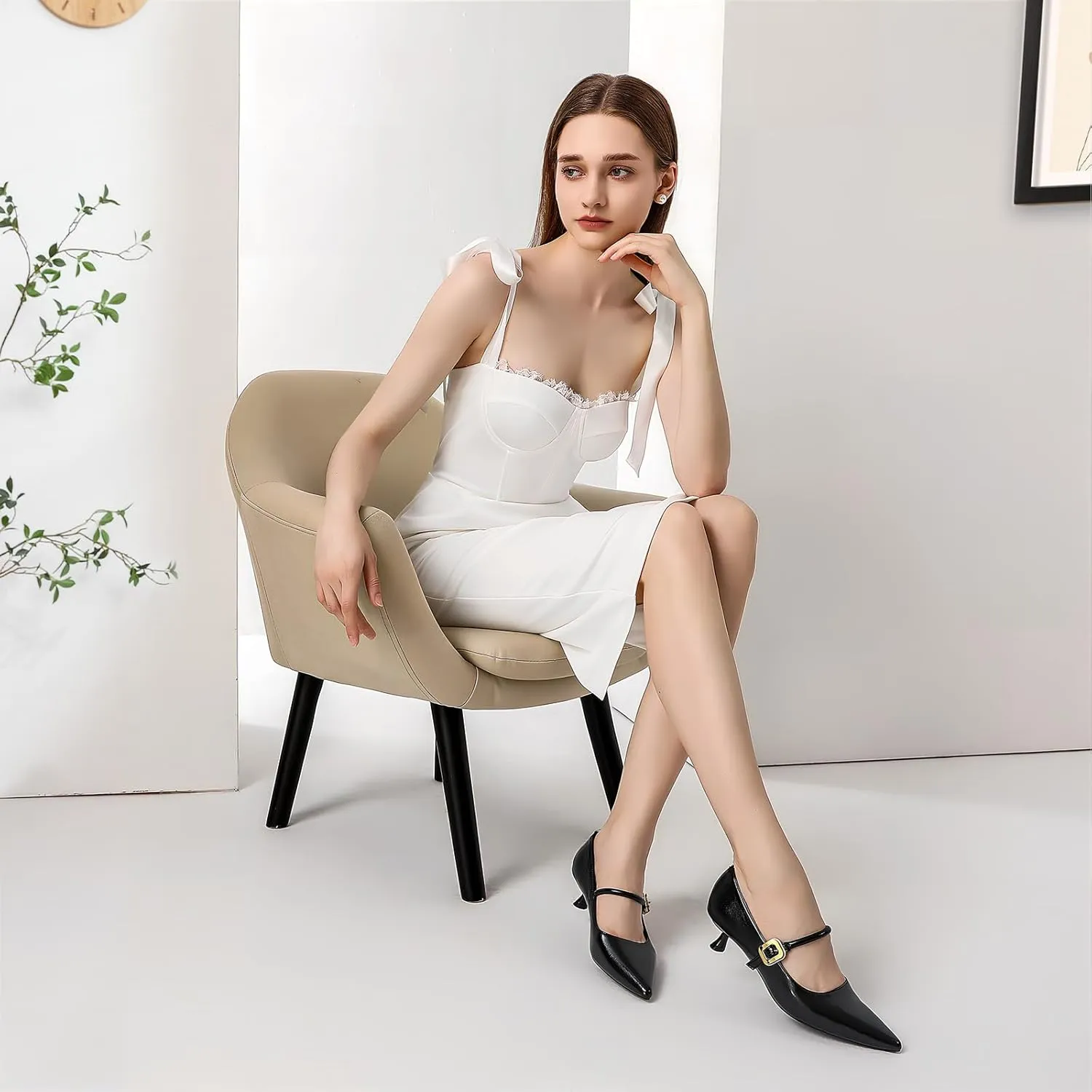 Zelaprox Women Vintage Pointed Toe Slip On Pumps Shoes Mary Jane Closed Toe Low Kitten Heel Shoes Buckle Strap for Bridal Guest Dress Prom