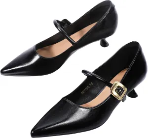Zelaprox Women Vintage Pointed Toe Slip On Pumps Shoes Mary Jane Closed Toe Low Kitten Heel Shoes Buckle Strap for Bridal Guest Dress Prom